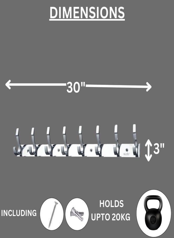 GLOXY Stainless Steel Bathroom Accessories 8 Hooks Plate, Wall Mount Door Back Hanger Pins for Hanging Cloth Set, Shirt Bar & Towel Rack, Robe, Keys 8 Pin khutti (Silver, Pack of 2) - Image 2